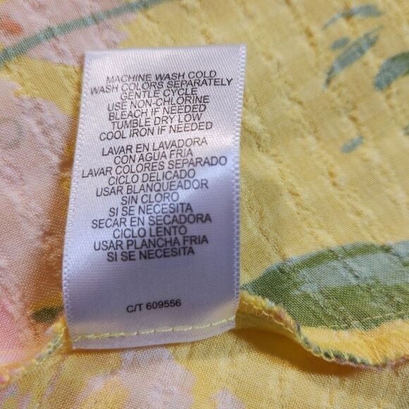 Maison Tara Dress Floral Seersucker Tiered Mini Sleeveless Cut Out Pink Yellow 4 - Picture 13 of 16